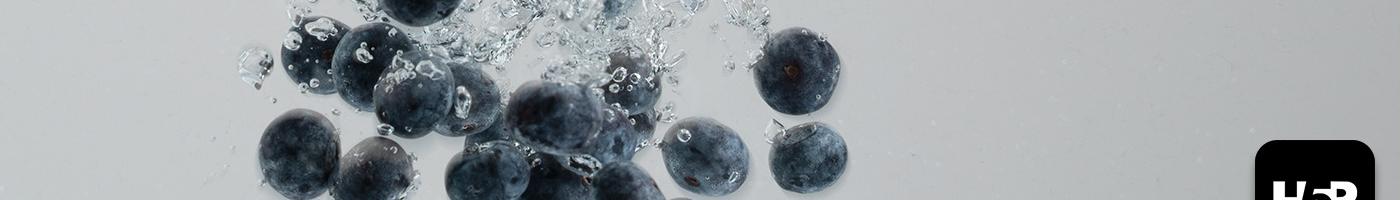 Blaubeeren im Wasser mit Learning h5p-Logo